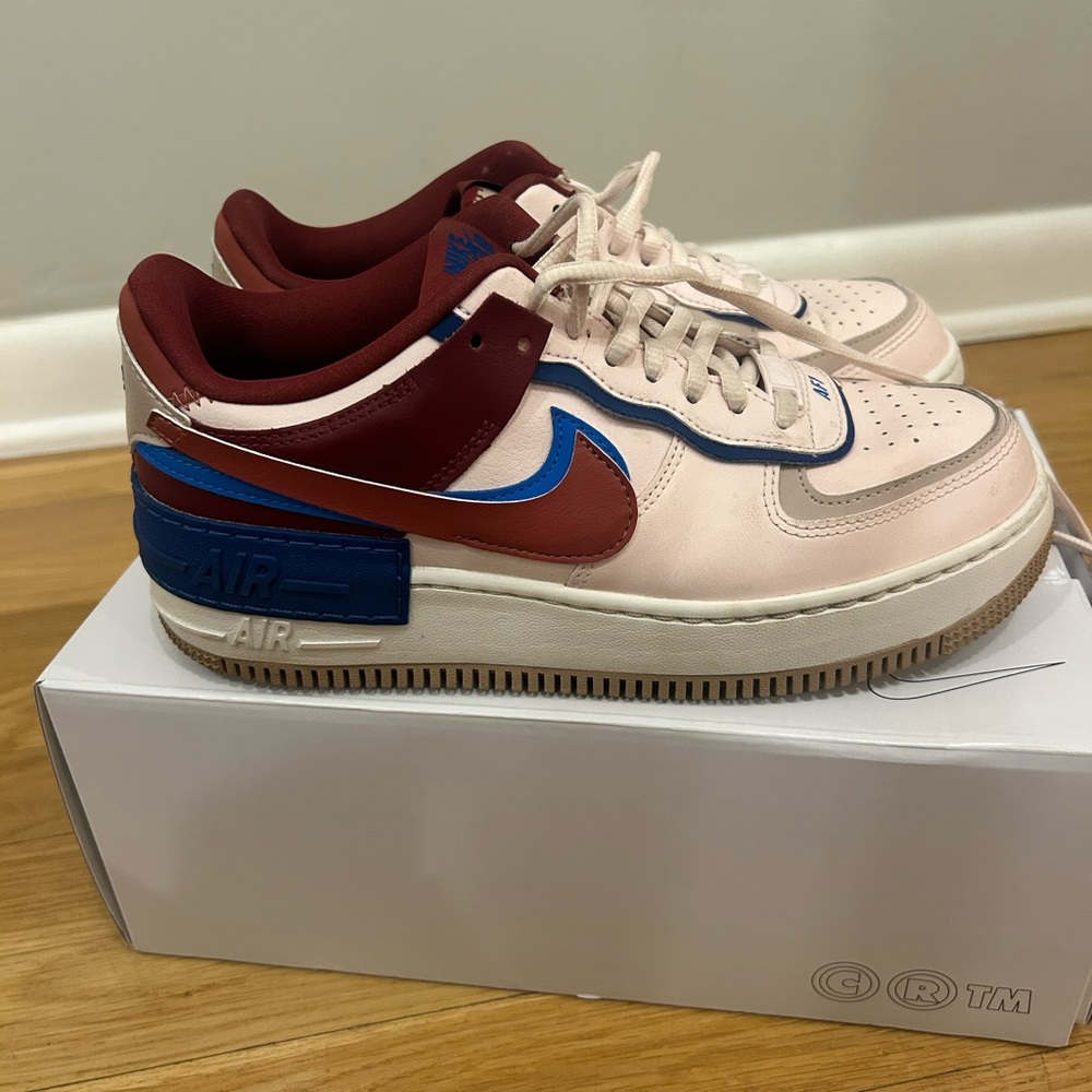 Nike AF1 | Worn less than 5 times. Pink, blue, navy blue, and maroon